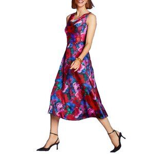 Talbots Midi Dress 10 Silky Floral A Line Sleeveless Blue Pink Washable NEW $169